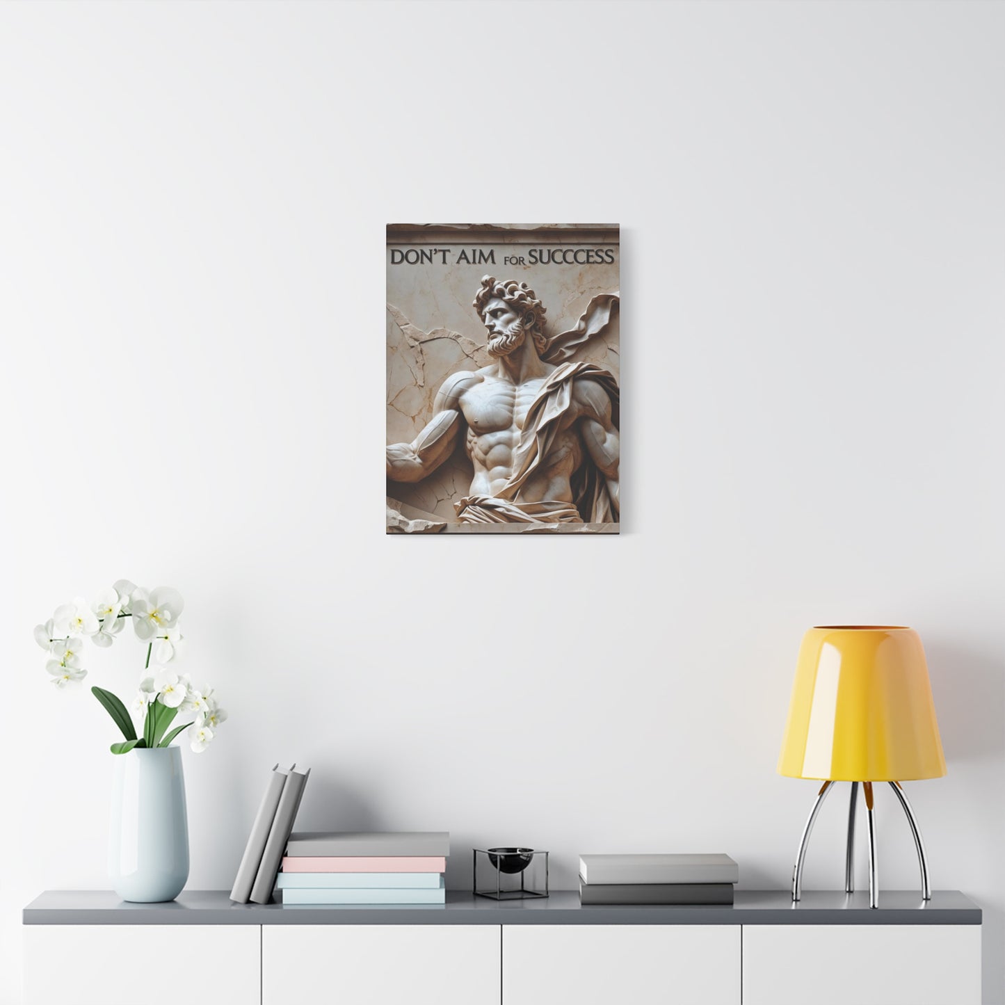 "Don't Aim For Success" - Classical Greek God Canvas Wall Art | Motivational Quote Print