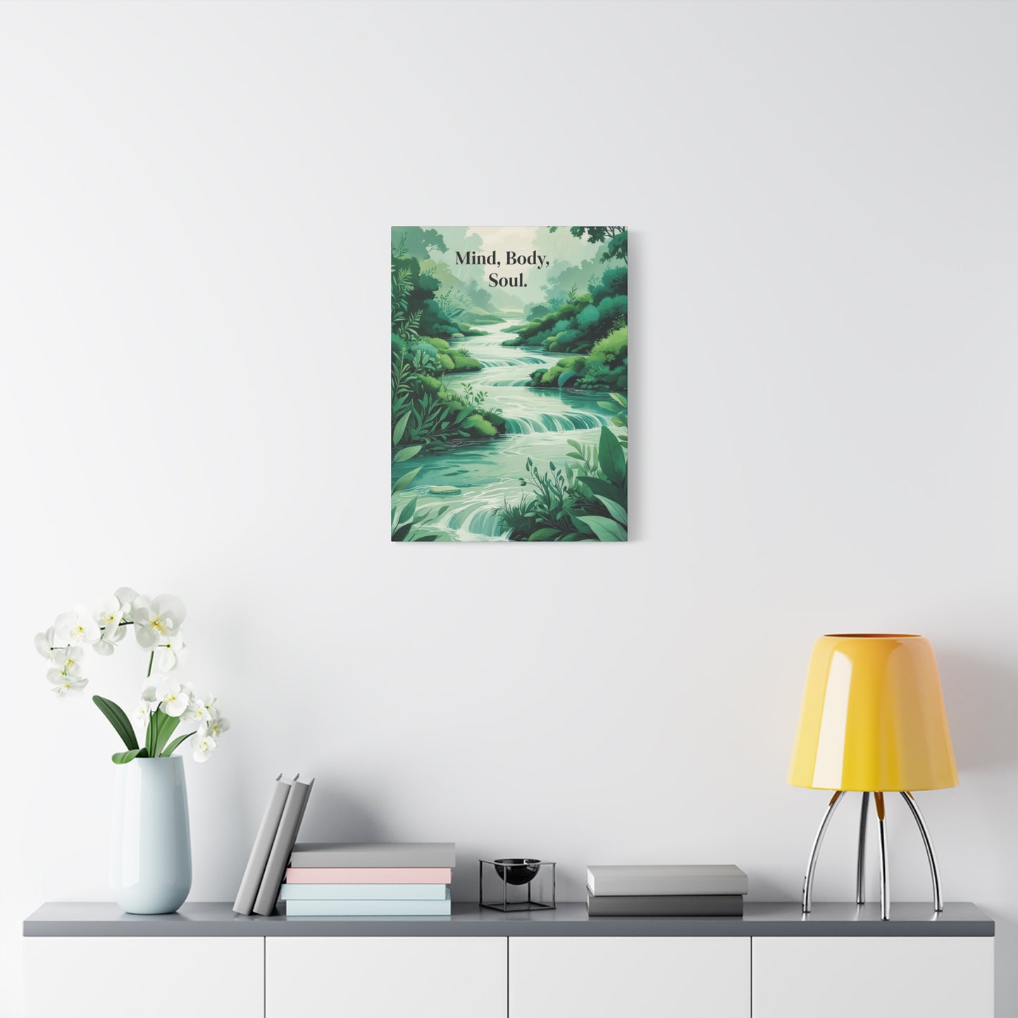 "Mind Body Soul" - Nature Stream Canvas Wall Art | Wellness Motivational Print