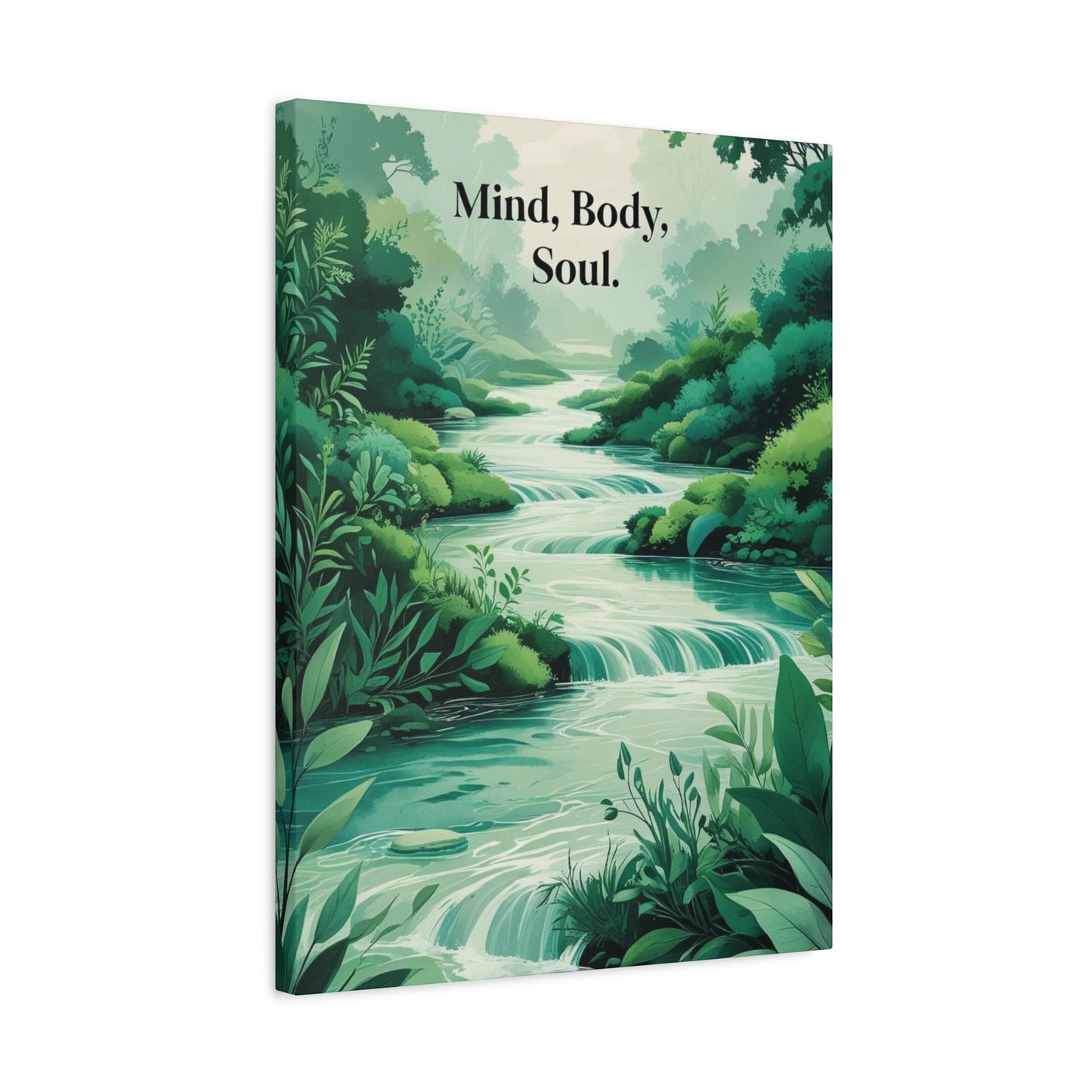"Mind Body Soul" - Nature Stream Canvas Wall Art | Wellness Motivational Print