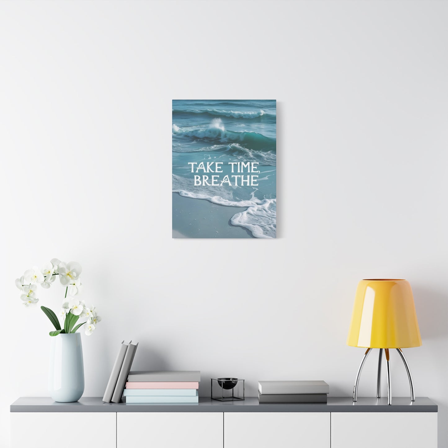 "Take Time Breathe" - Ocean Waves Canvas Wall Art | Calming Motivational Print