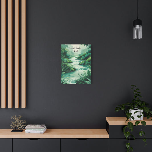 "Mind Body Soul" - Nature Stream Canvas Wall Art | Wellness Motivational Print