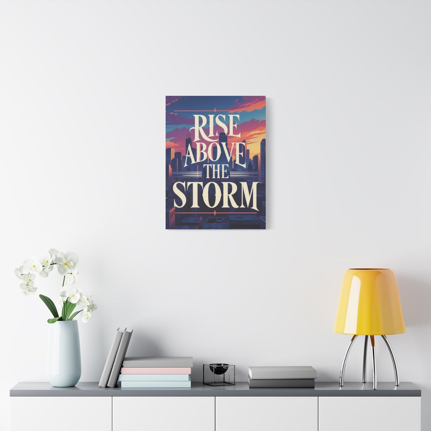 "Rise Above the Storm" - Urban Skyline Motivational Canvas Print