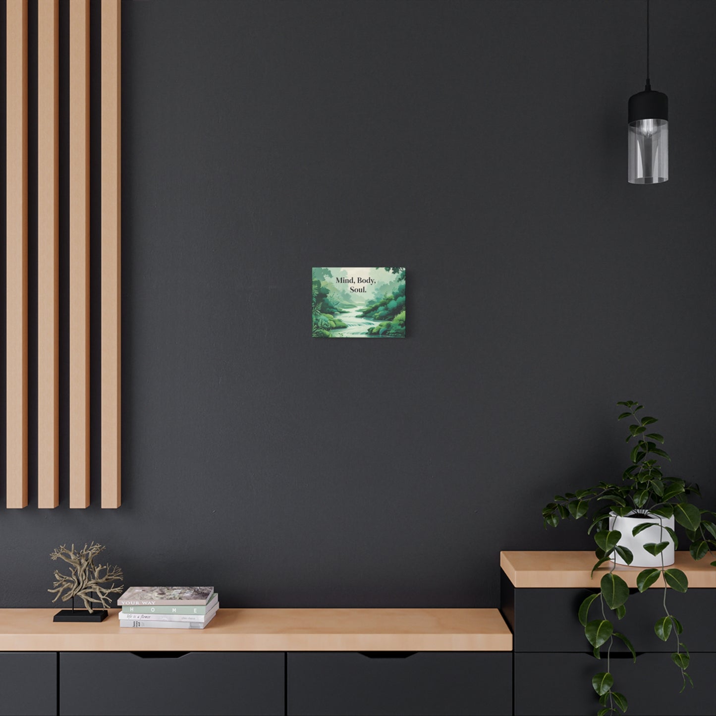 "Mind Body Soul" - Nature Stream Canvas Wall Art | Wellness Motivational Print