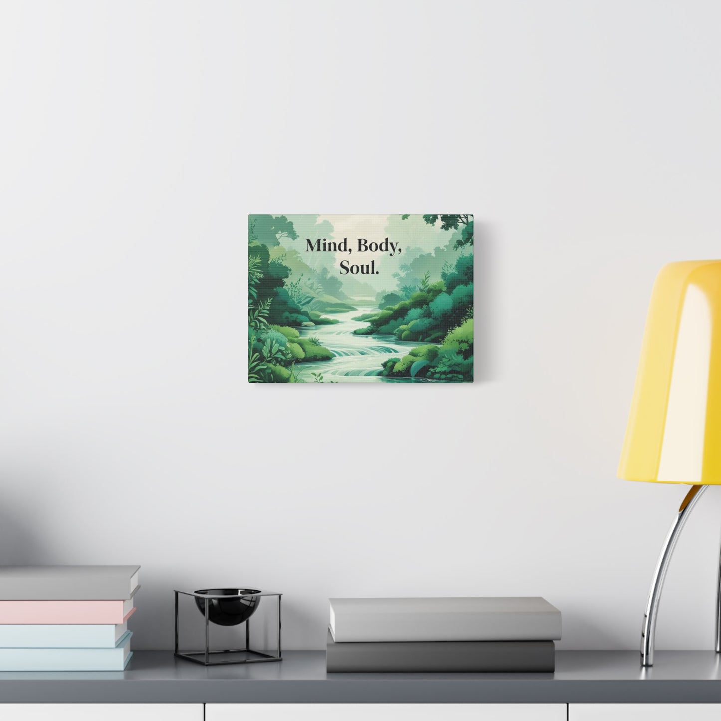 "Mind Body Soul" - Nature Stream Canvas Wall Art | Wellness Motivational Print