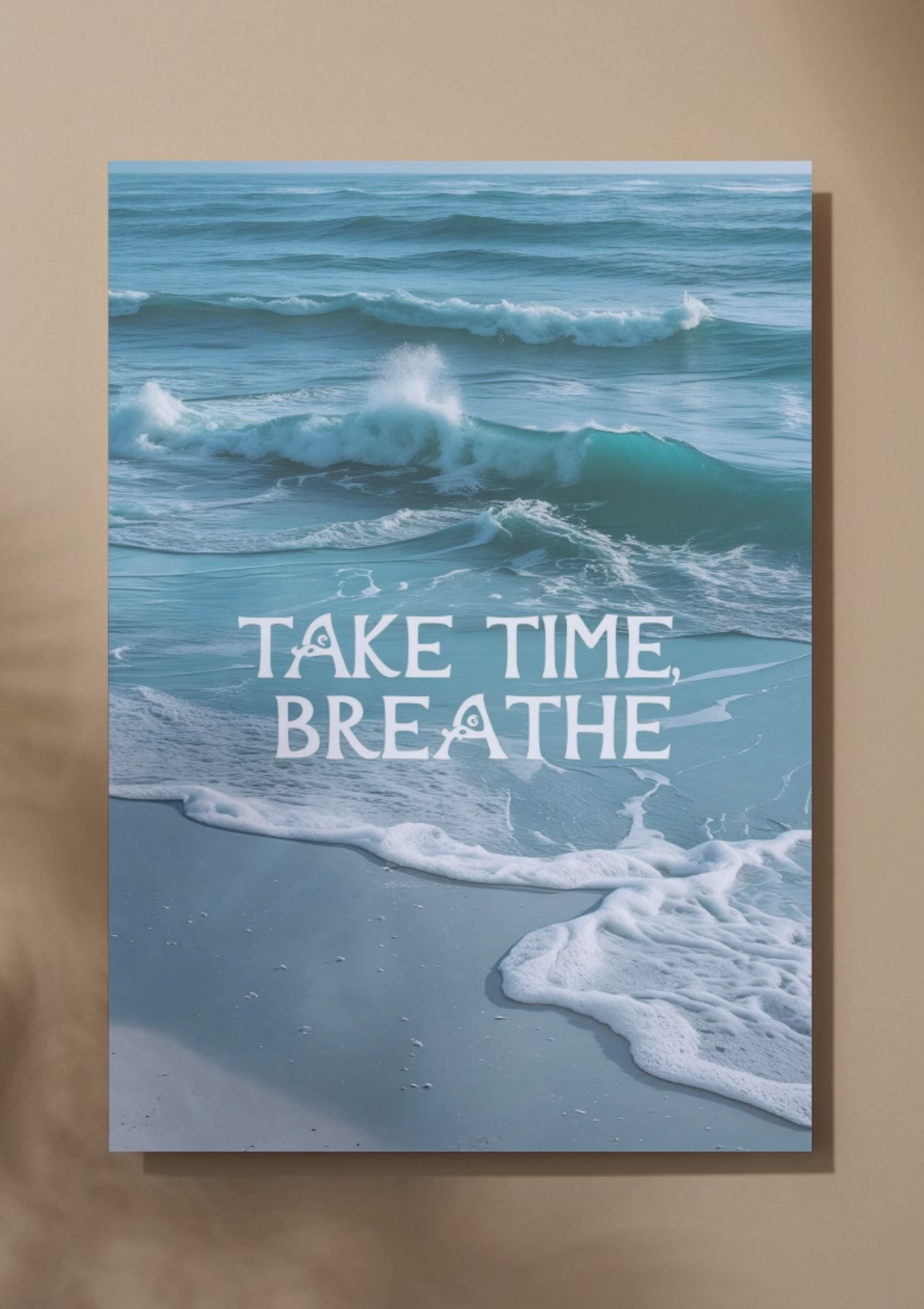 "Take Time Breathe" - Ocean Waves Canvas Wall Art | Calming Motivational Print